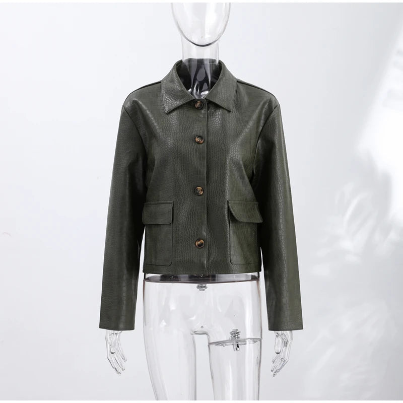PU Leather Stand-Collar Zip Jacket