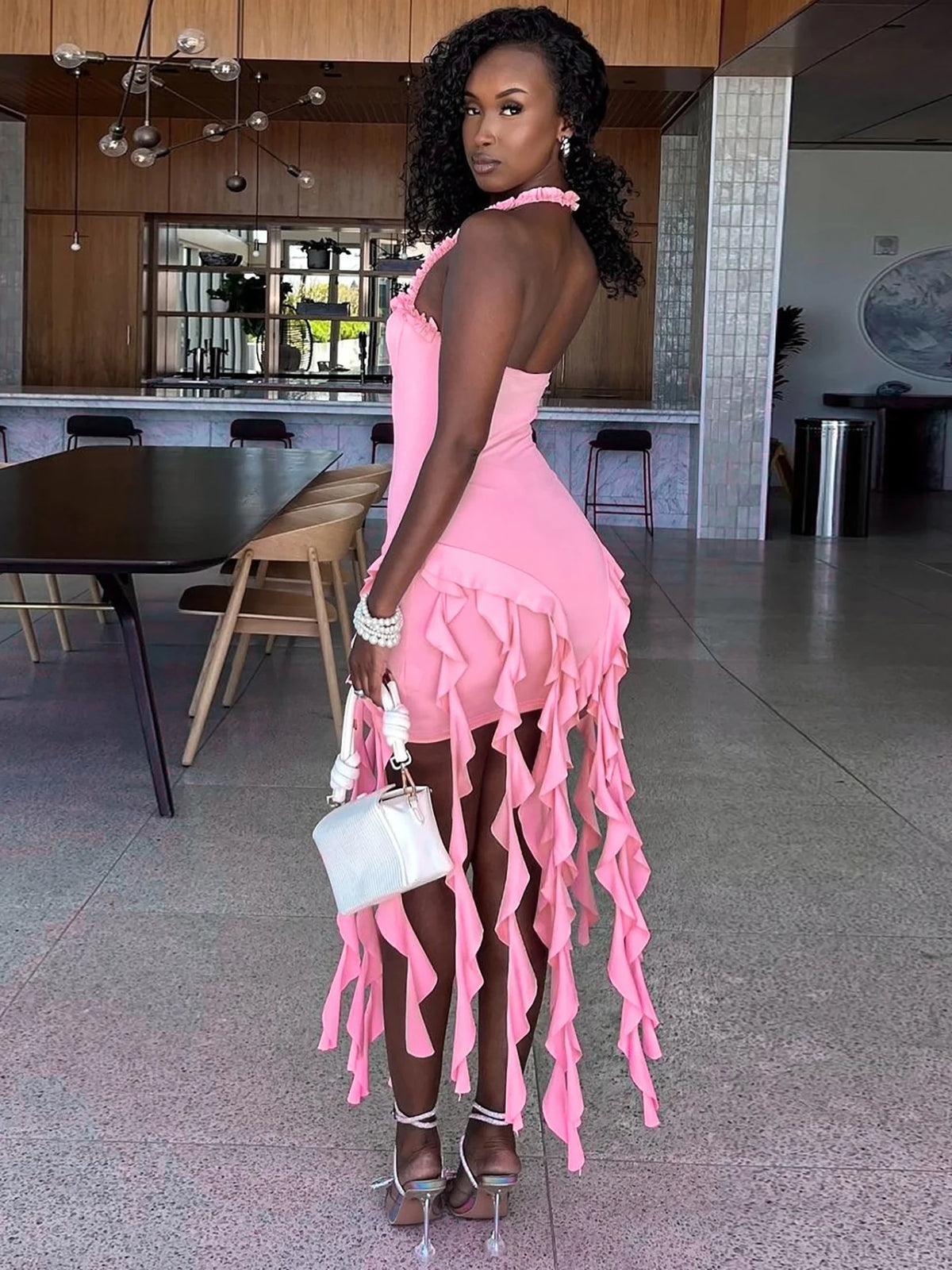 Sleeveless Halter Ruffle Mini Dress