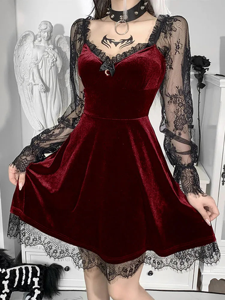 Raven Velvet & Lace A-Line Mini Dress