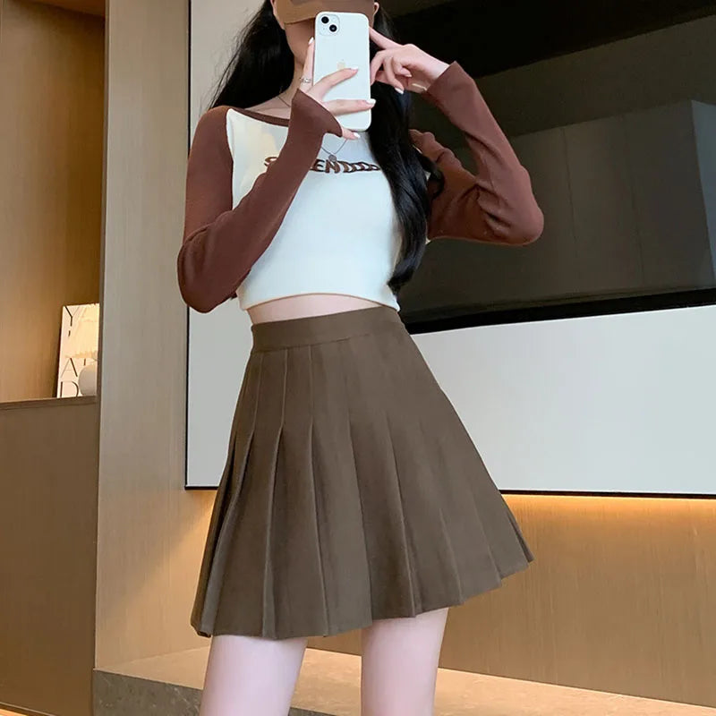 Wool-Blend Pleated Midi Skirt
