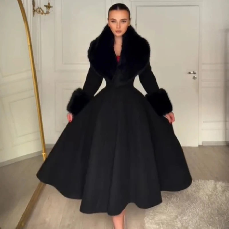 Fur-Collar Wool-Blend Maxi Coat