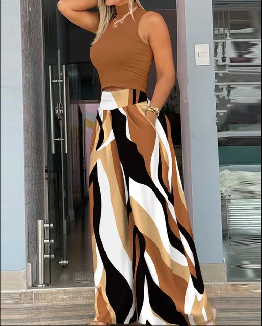 Paloma Printed Top & Wide-Leg Pants Set