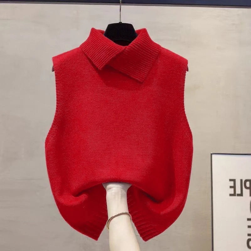 Solid Lapel Knit Vest