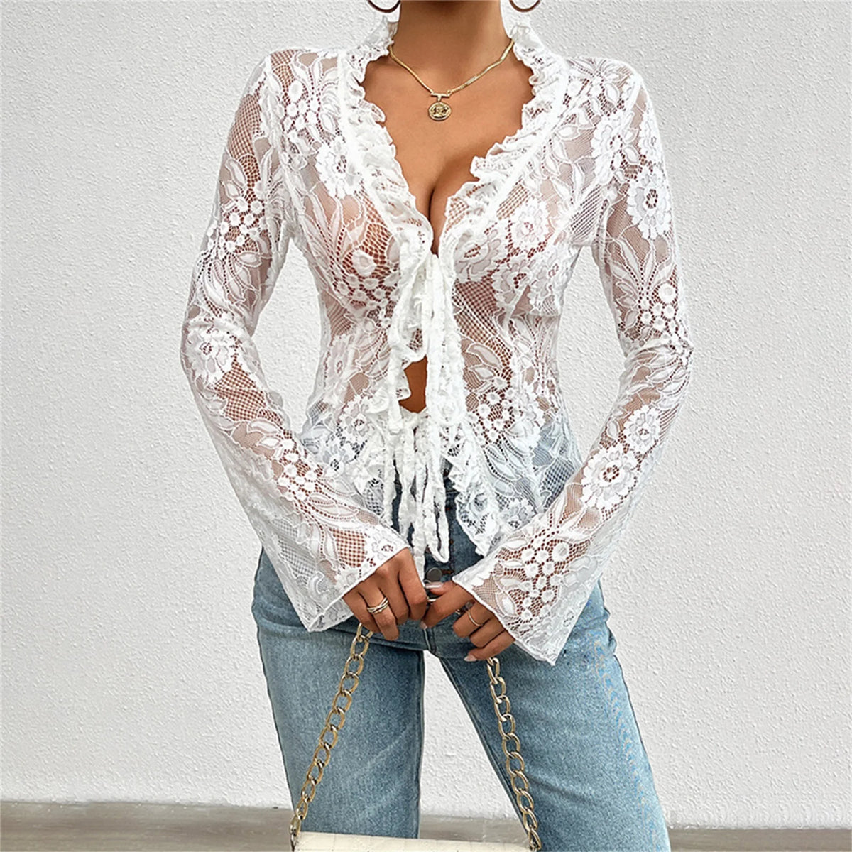 Celine Floral Lace Tie-Front Top