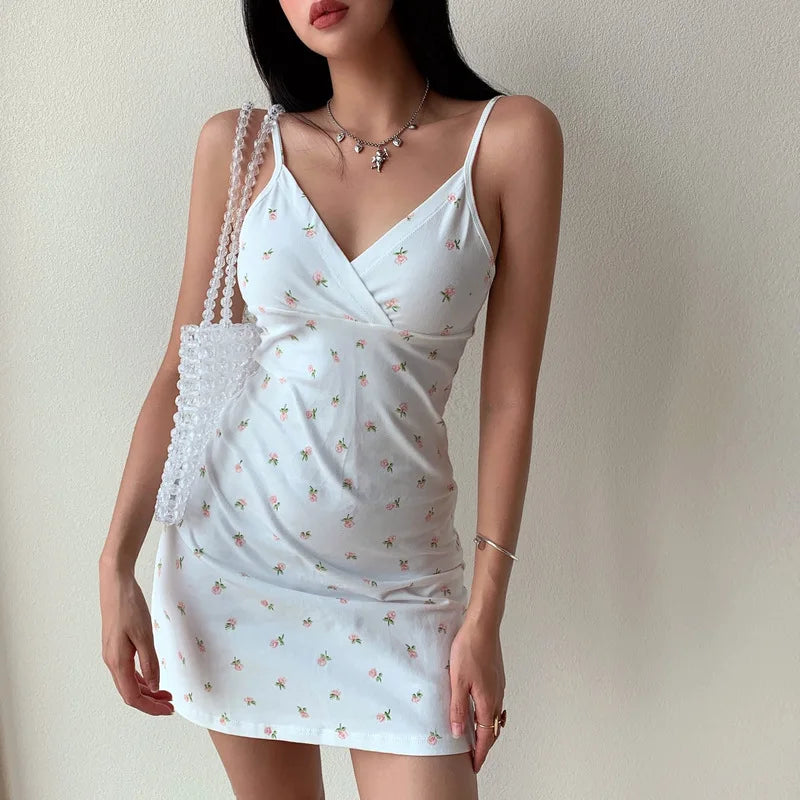 Floral V-Neck Bodycon Mini Dress