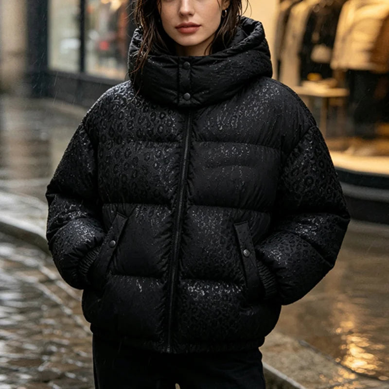 Leopard-Print Hooded Padded Coat