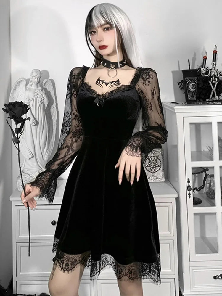 Raven Velvet & Lace A-Line Mini Dress