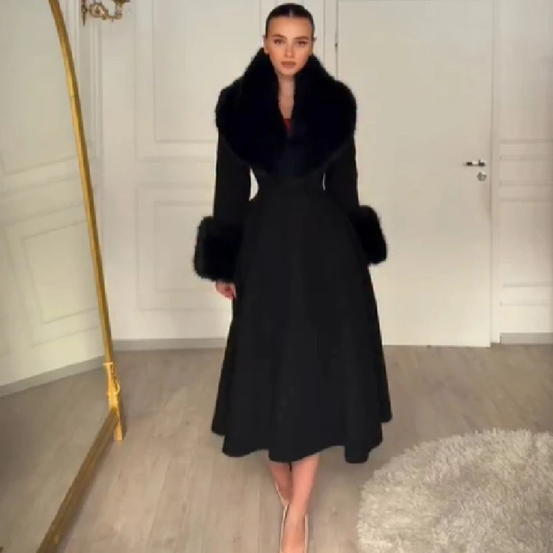 Fur-Collar Wool-Blend Maxi Coat