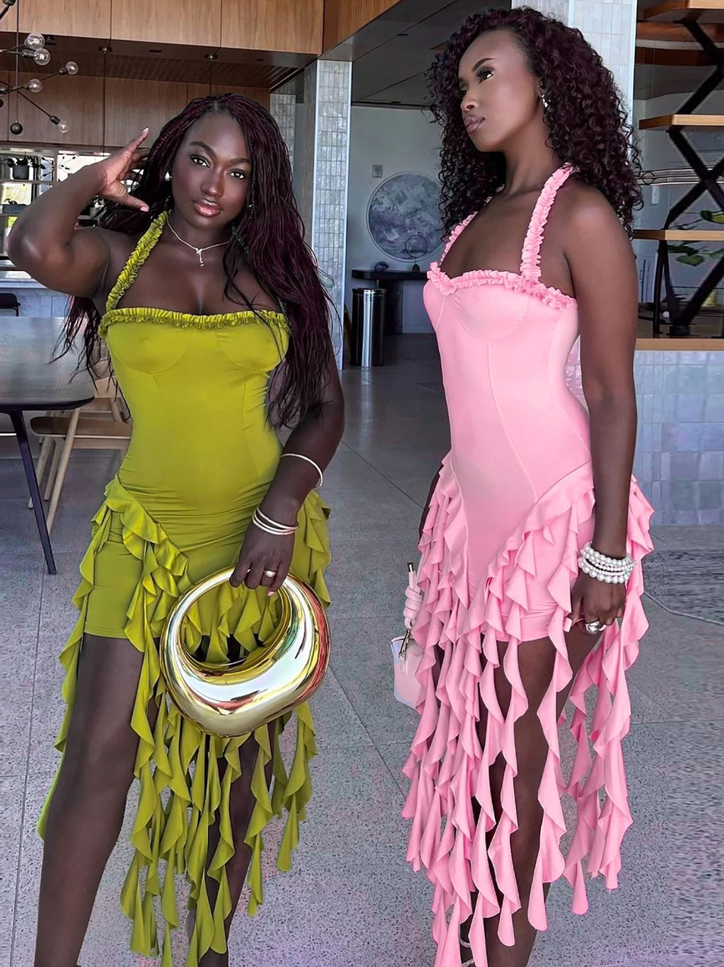 Sleeveless Halter Ruffle Mini Dress