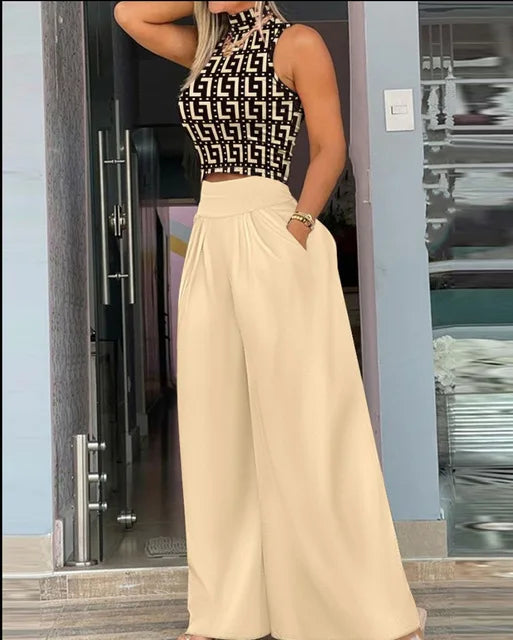 Paloma Printed Top & Wide-Leg Pants Set