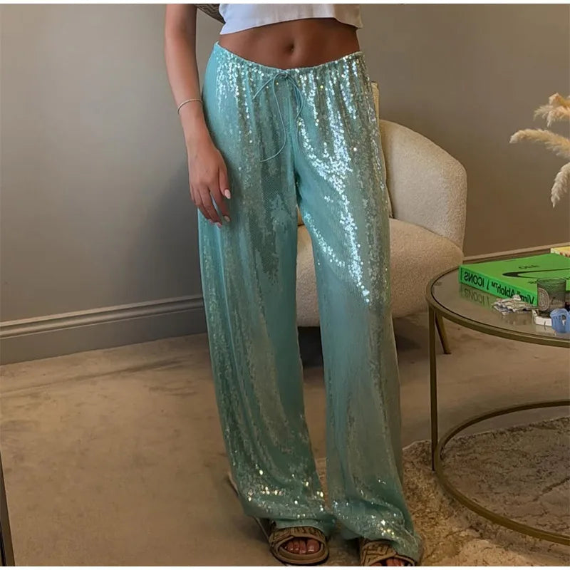 Sequin High-Waist Wide-Leg Pants