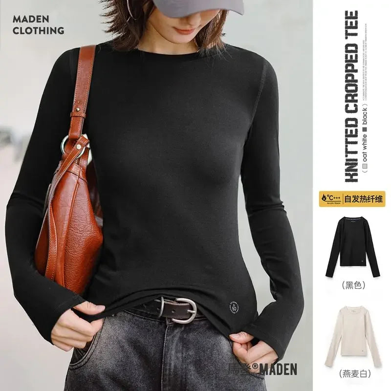 Ribbed Crew-Neck Thermal Long-Sleeve Top