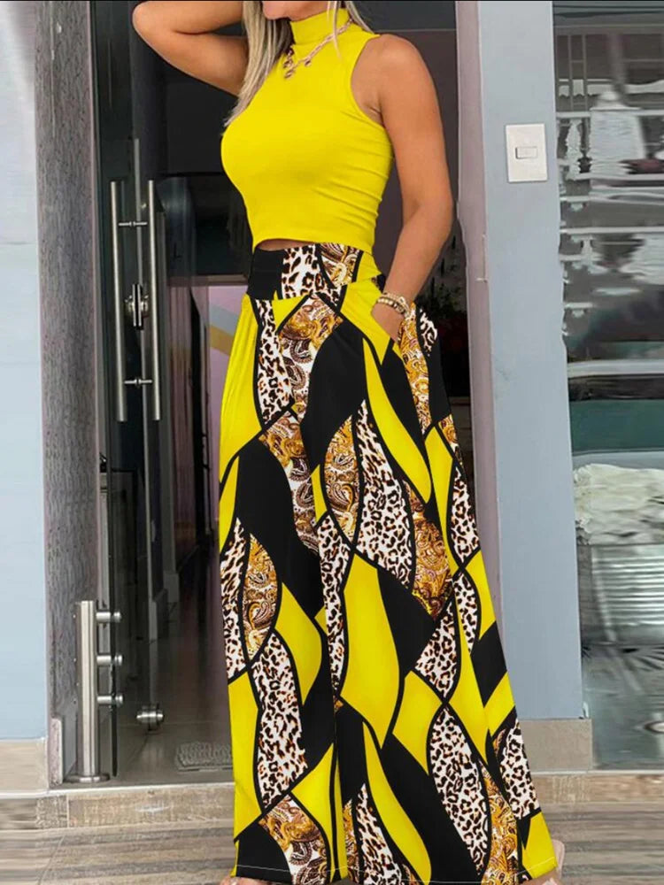 Paloma Printed Top & Wide-Leg Pants Set
