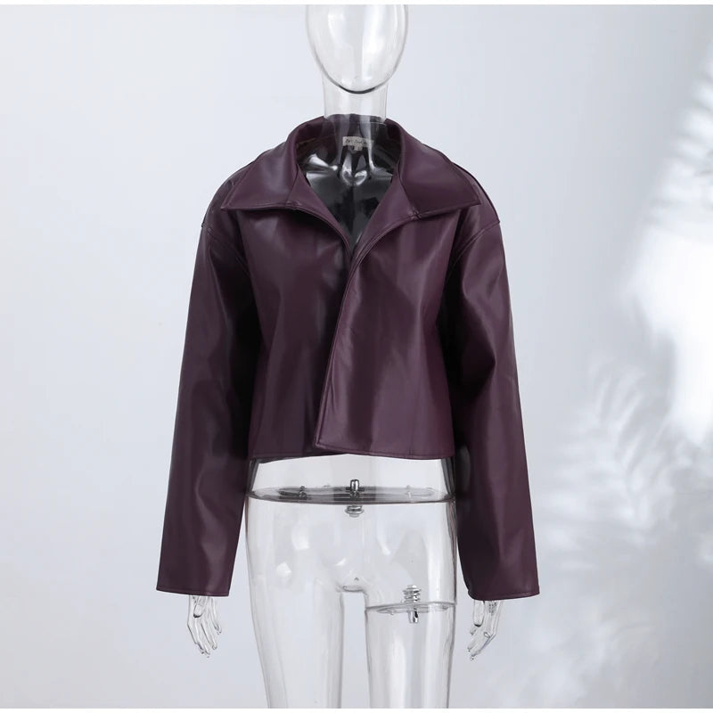 PU Leather Stand-Collar Zip Jacket