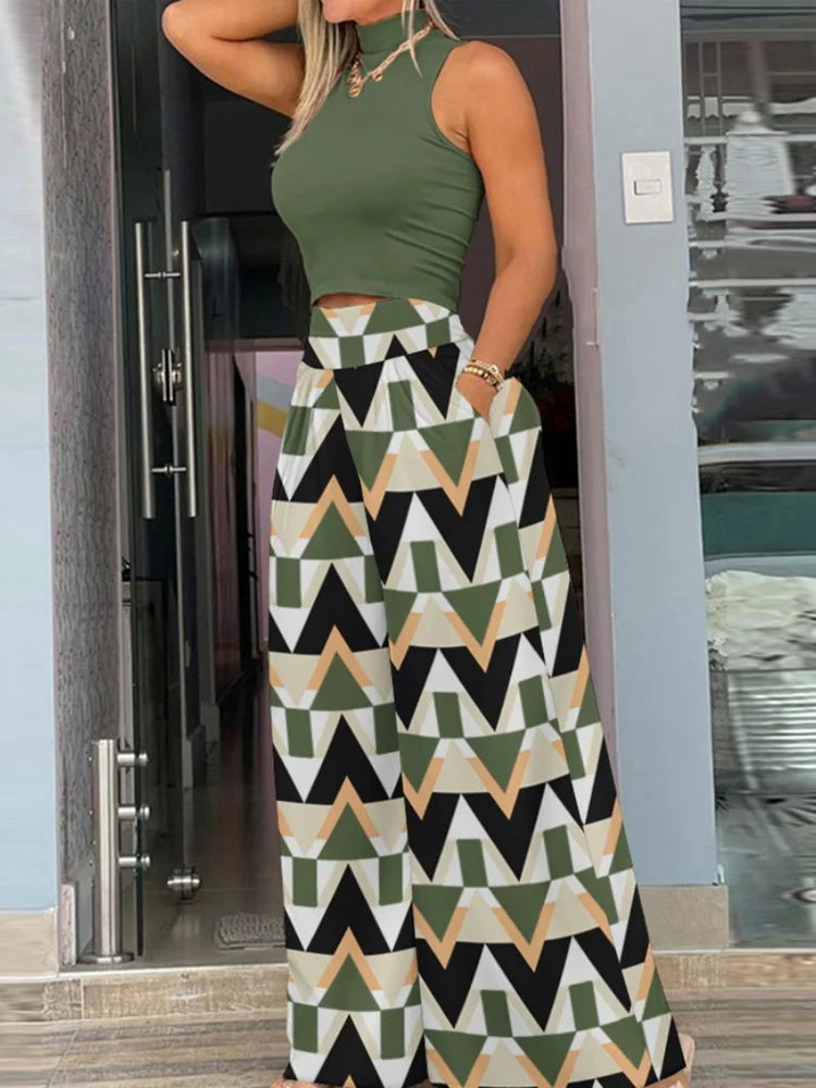Paloma Printed Top & Wide-Leg Pants Set
