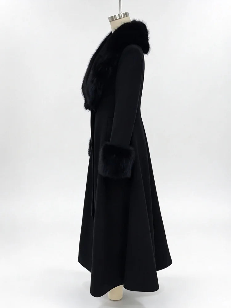 Fur-Collar Wool-Blend Maxi Coat