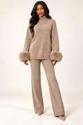 Fur-Cuff Knit Top & Pants Set