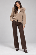 Hooded Fur-Trim Knit Jacket
