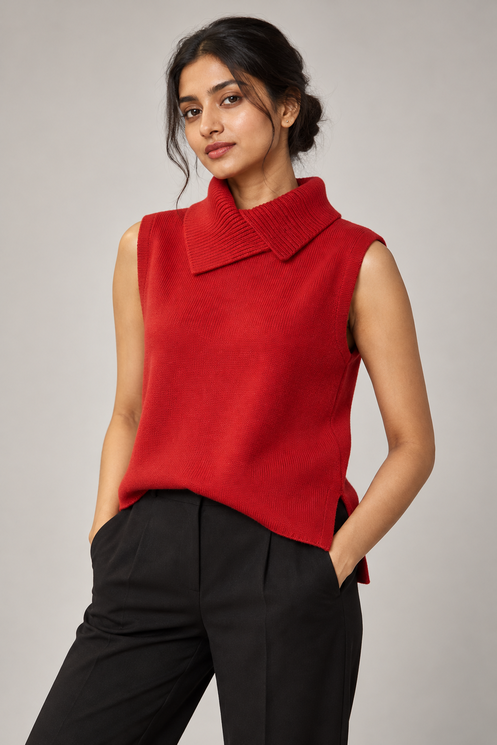 Solid Lapel Knit Vest