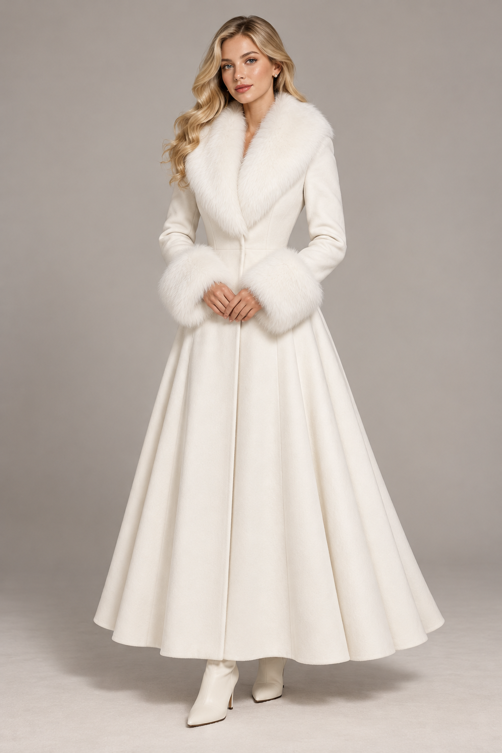 Fur-Collar Wool-Blend Maxi Coat