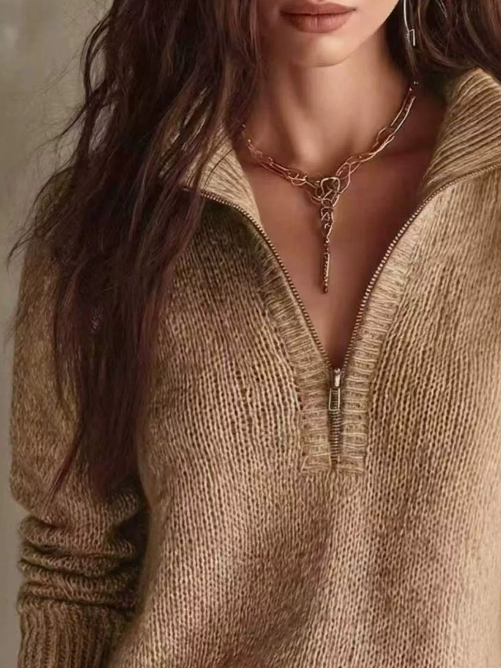 Willow Half-Zip Drop Shoulder Sweater – women's relaxed half-zip pullover sweater, view 6