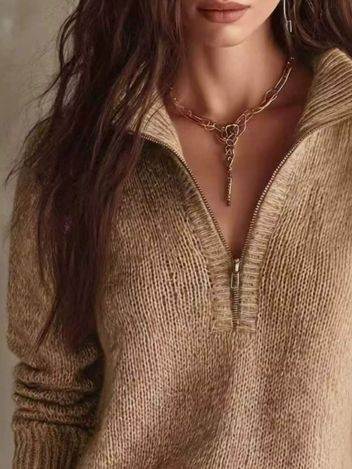 Willow Half-Zip Drop Shoulder Sweater – women's relaxed half-zip pullover sweater, view 6