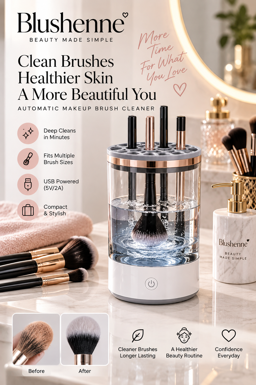 Blushenne Automatic Makeup Brush Cleaner beauty product hero image
