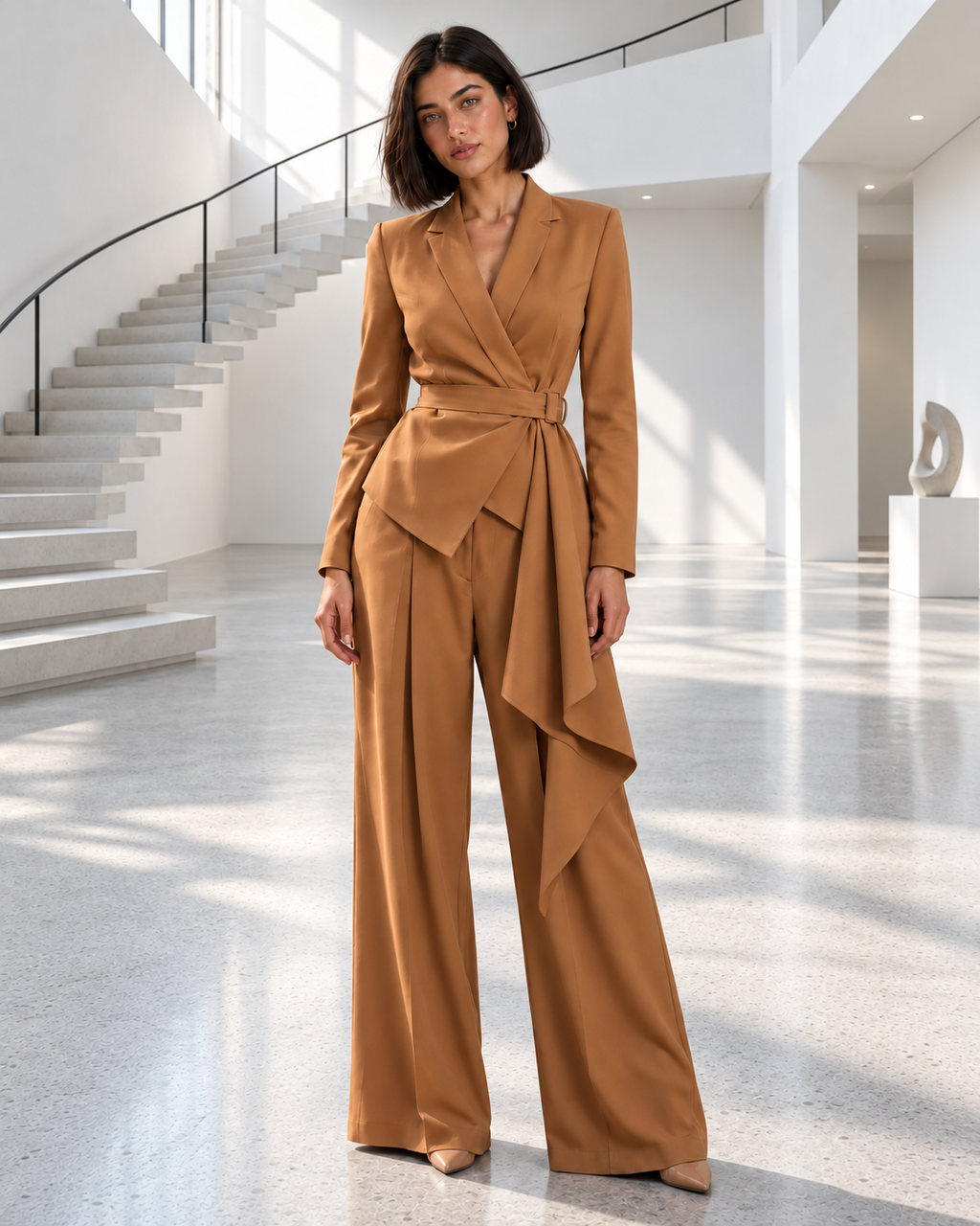 Blushenne Belted Blazer and Wide-Leg Pants Set in a modern gallery