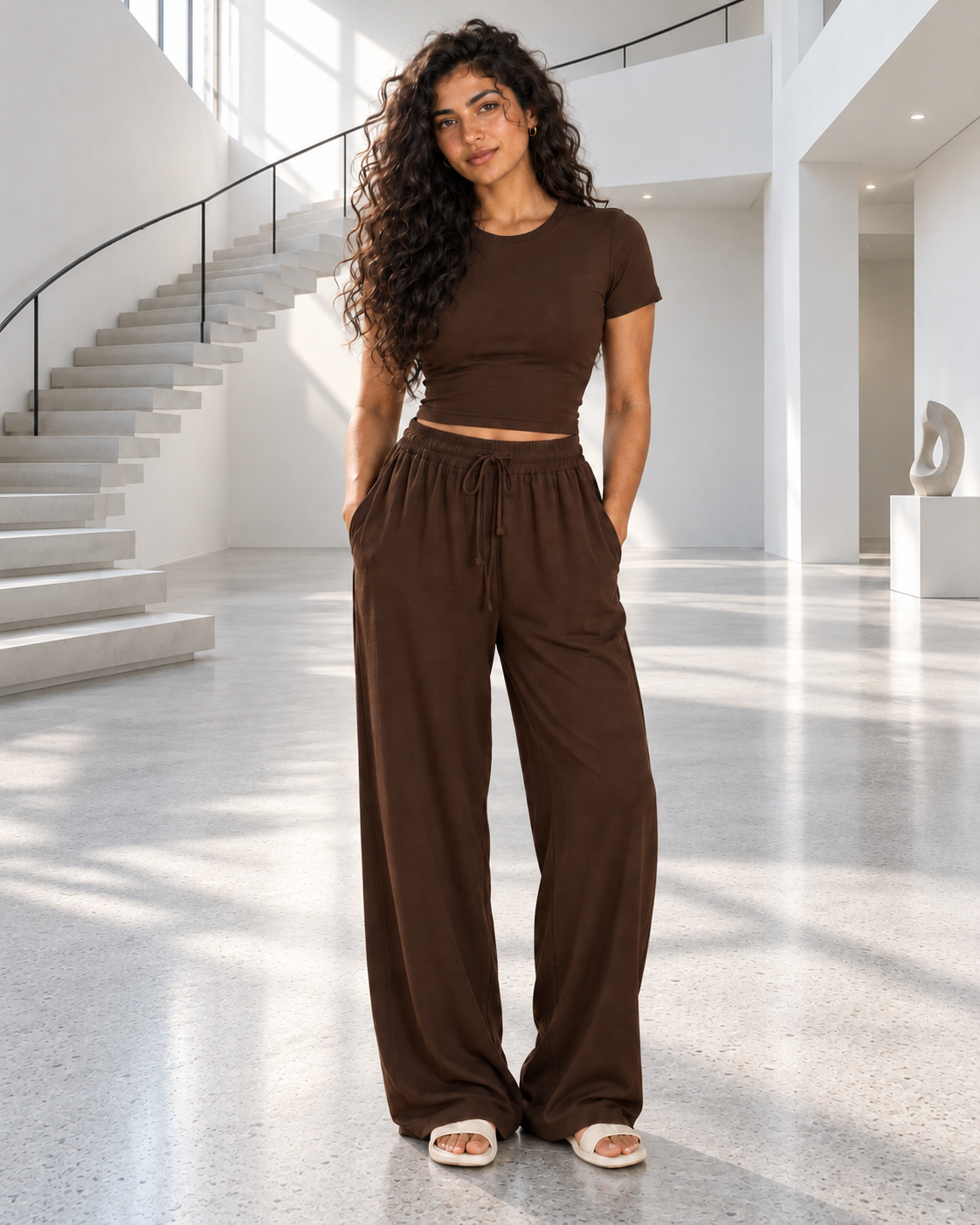 Blushenne Crop Top and Wide-Leg Pants Set in a modern gallery