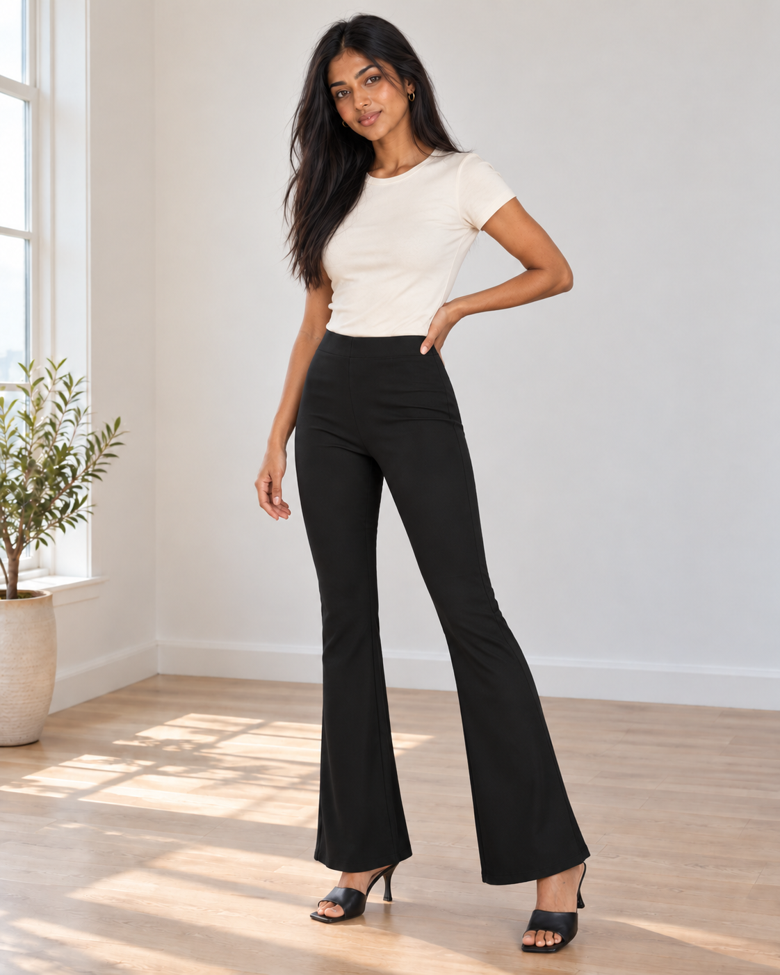 Blushenne Sculpt High-Rise Flare Pants — Black, pose 2