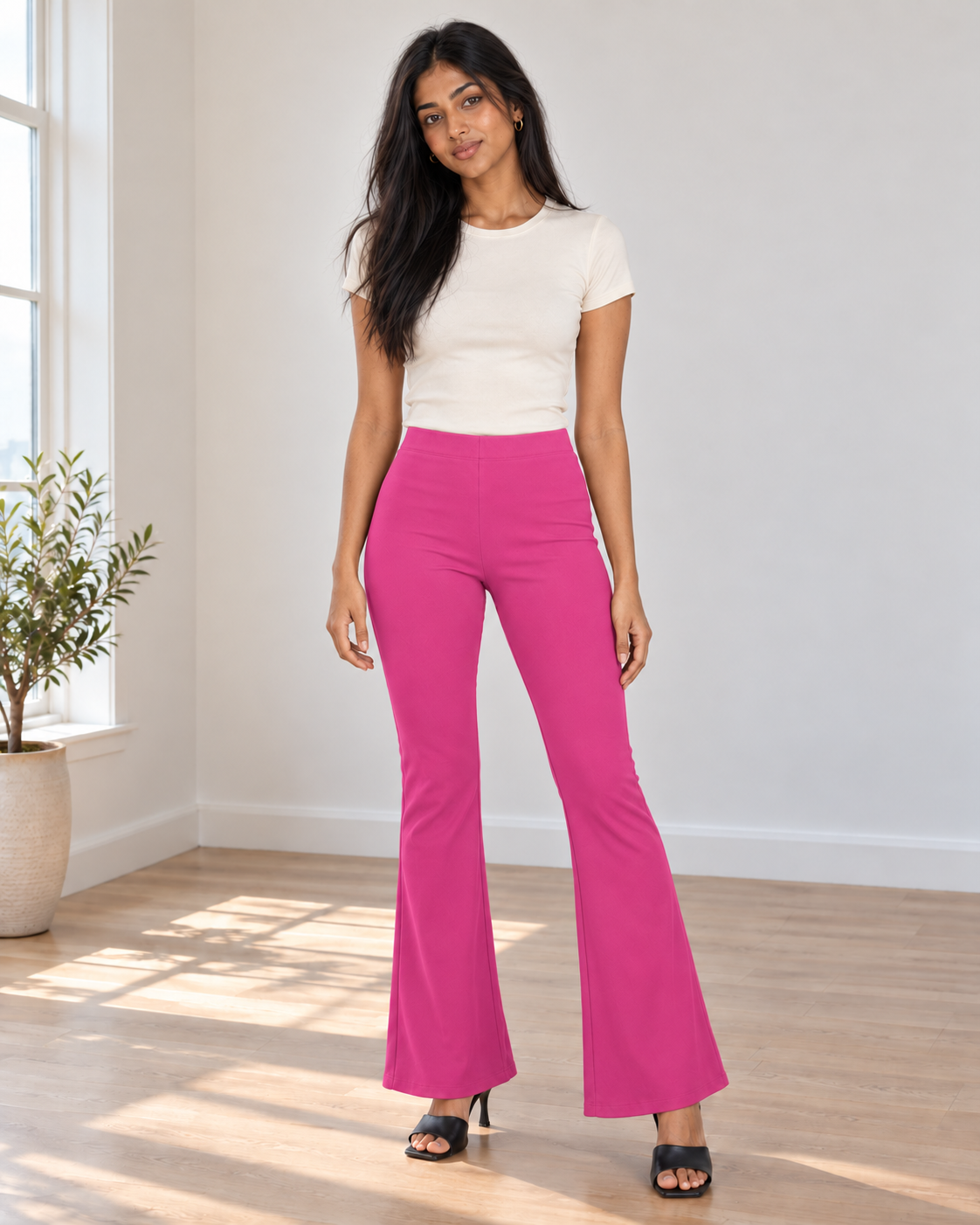 Blushenne Sculpt High-Rise Flare Pants — Hot Pink, pose 1