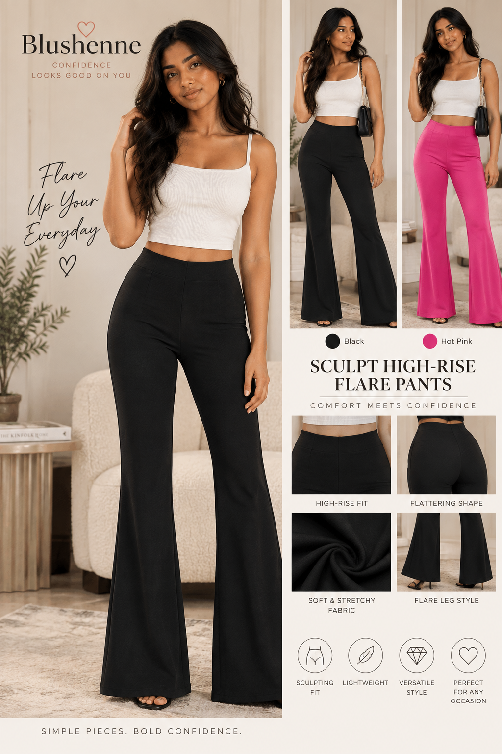 Blushenne Sculpt High-Rise Flare Pants in black