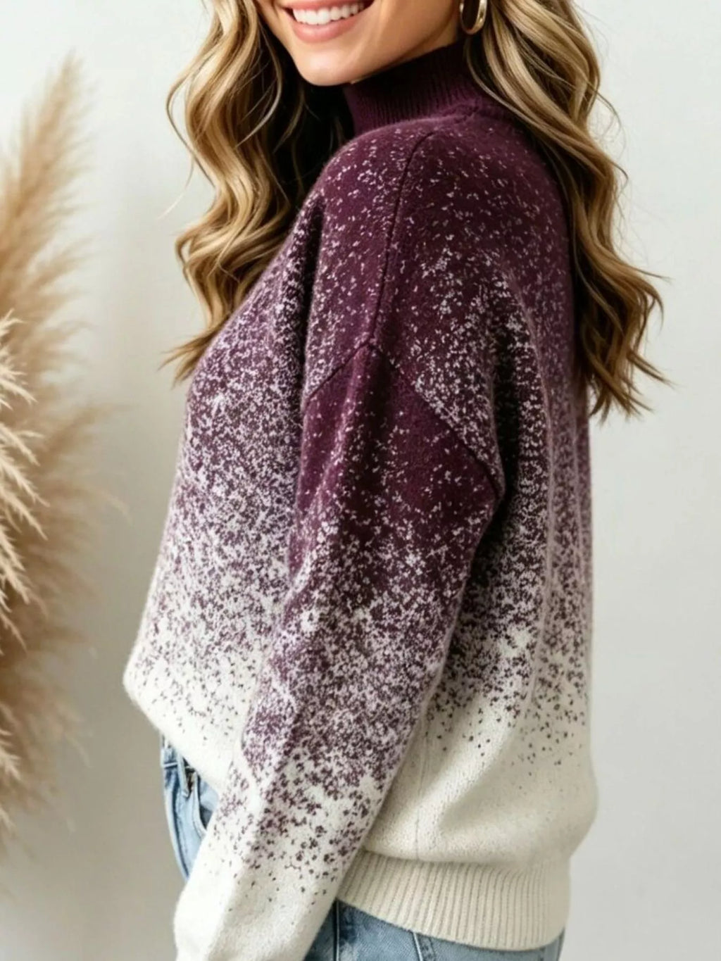 Aurora Ombré Turtleneck Sweater – women's gradient turtleneck long sleeve sweater, view 4