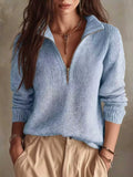 Willow Half-Zip Drop Shoulder Sweater in Sky Blue – women's relaxed half-zip pullover sweater