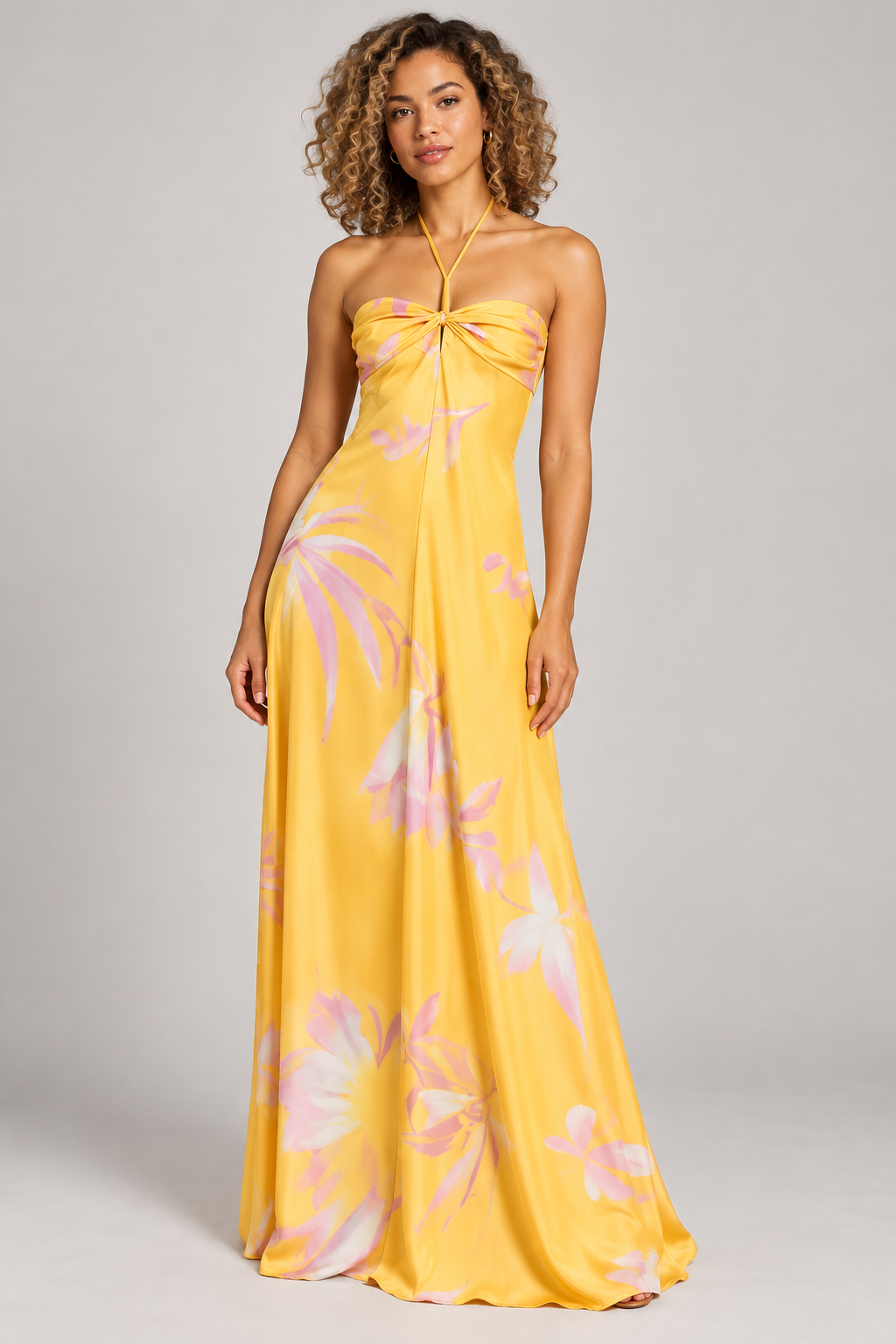 Floral Halter Tie-Back Maxi Dress – Blushenne hero image