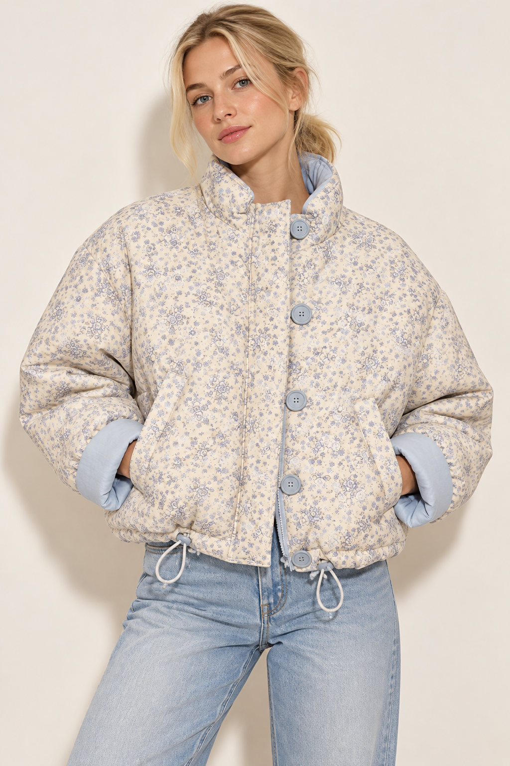 Printed Stand-Collar Zip Cotton Jacket editorial product hero