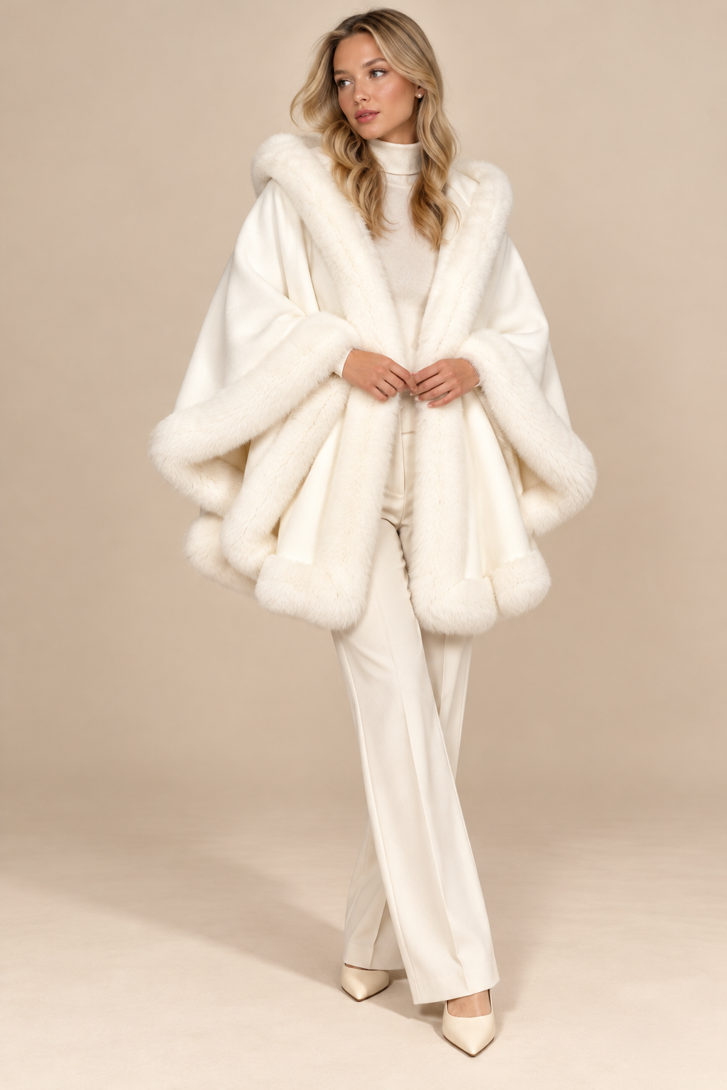 Fur-Trim Hooded Cape Coat editorial product hero