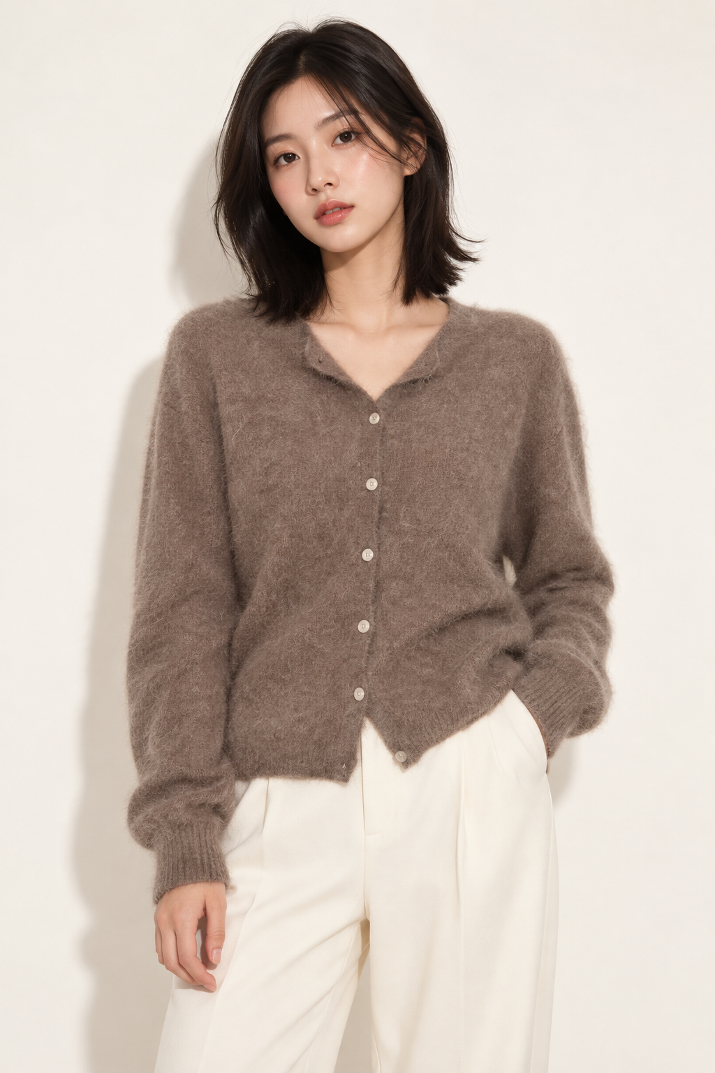 Relaxed Button-Front Knit Cardigan editorial product hero