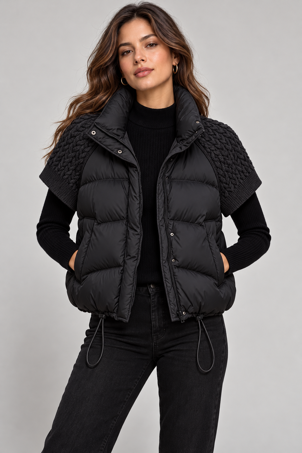 Turtleneck Duck Down Knit Puffer Vest editorial product hero