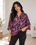 Blushenne Printed Notch-Neck Blouse on a distinct photorealistic fashion model