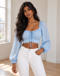 Blushenne Square-Neck Cropped Blouse on a distinct photorealistic fashion model