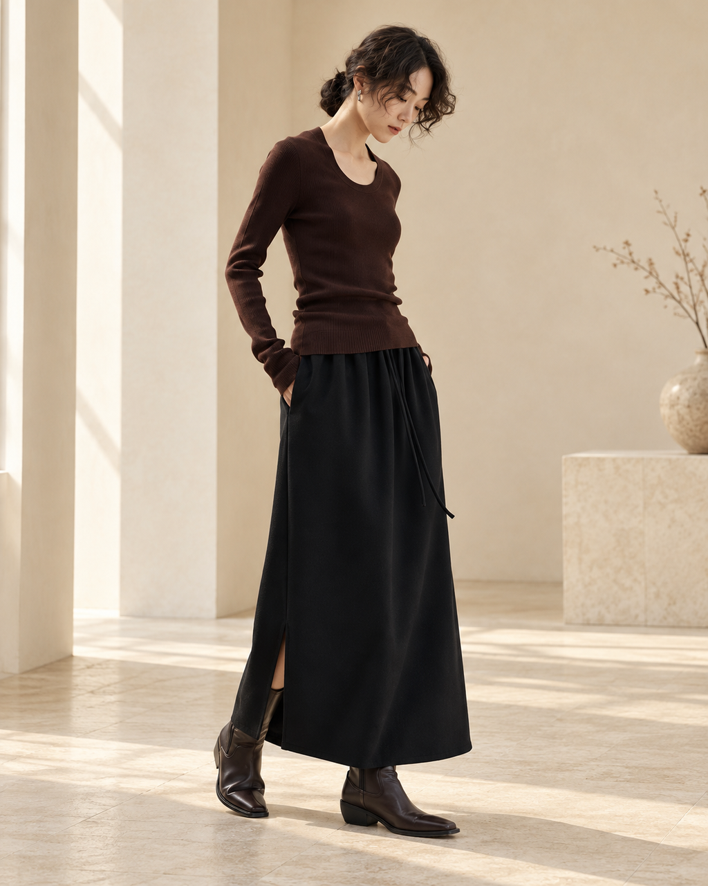Pure Wool Midi Skirt modeled hero image